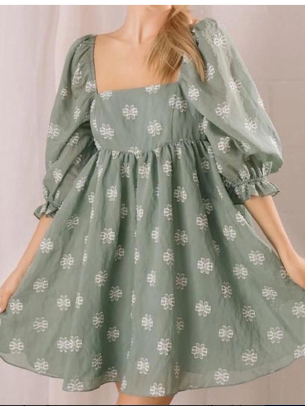 Storia Storia Mint Green Daisy Dreams Appliqué Babydoll Dress medium